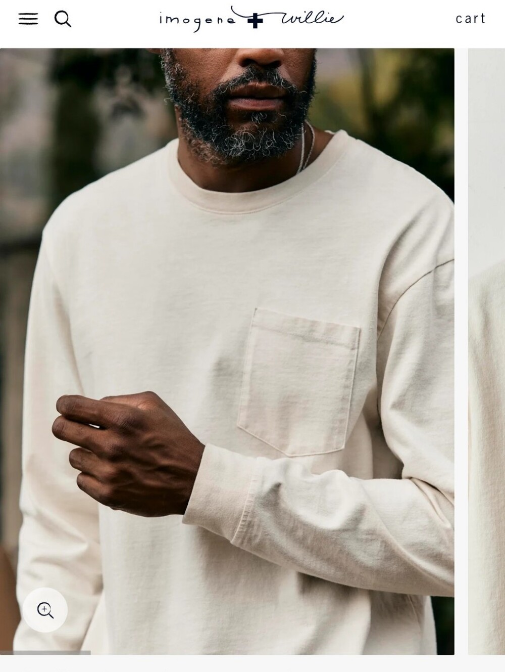 imogene + willie long sleeve pocket tee in vintage white- S